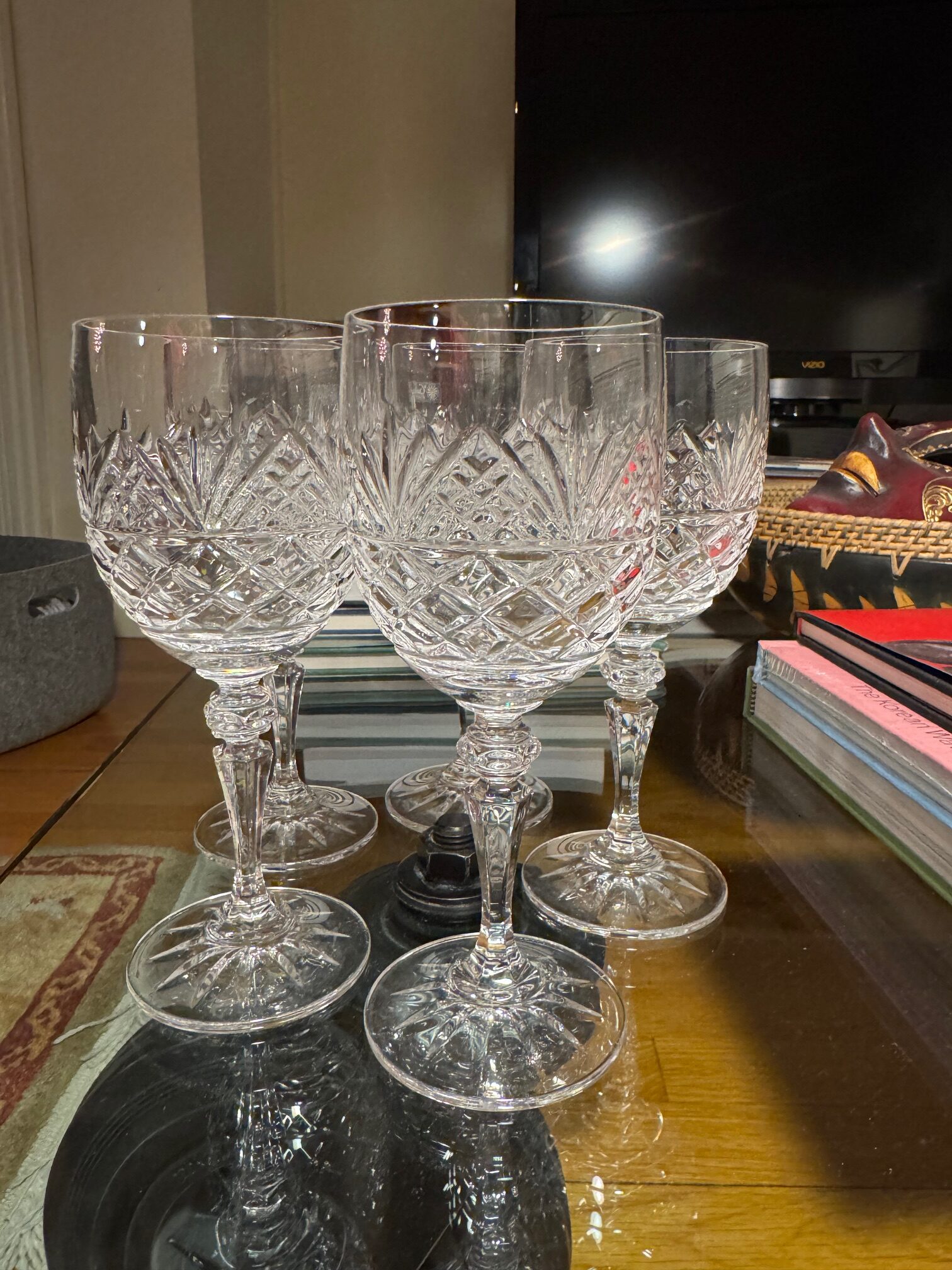 Set of Five (5) Blarney Pattern Galway Irish Crystal 7" Wine Glasses