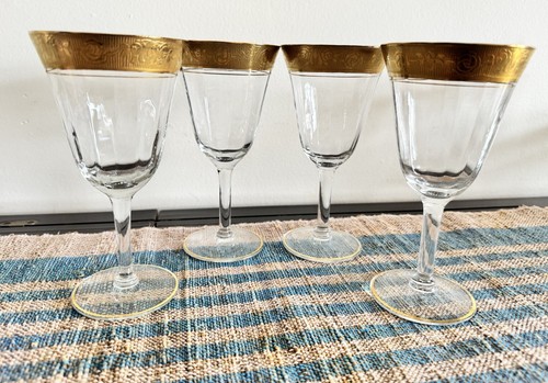 Vintage Tiffin Rambler Rose Gold Encrusted Water Goblets, Set Of 4