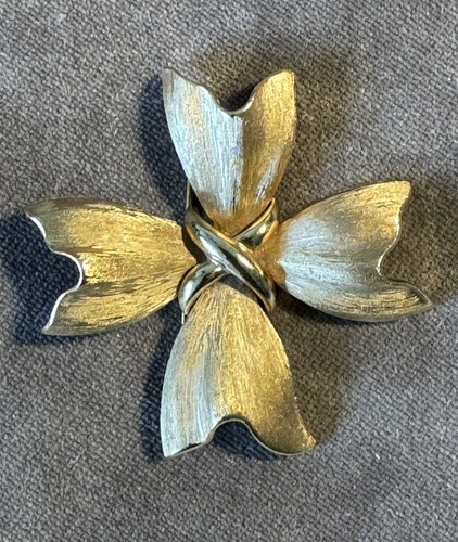 Vintage Crown TRIFARI Maltese Cross Brushed Gold Tone Brooch Pin, 2"