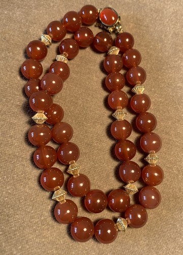 Vintage 1950s Chinese Carnelian And Gilt Silver Necklace, 17.5”