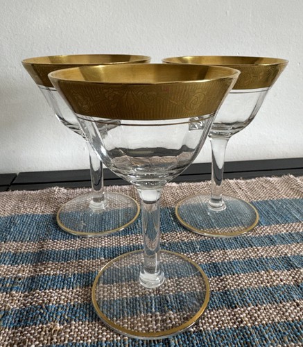 Vintage Tiffin Rambler Rose Gold Encrusted Champagne Glasses, Set of 3