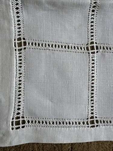 Vintage French RICHELIEU EMBROIDERIES LINEN coffee TABLECLOTH c1930, New