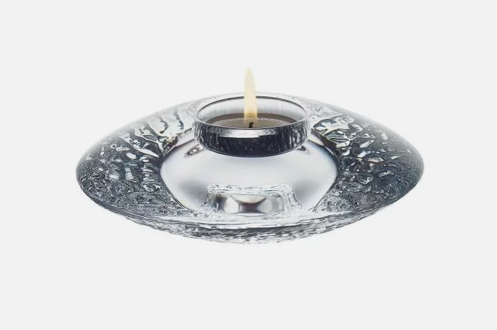 Orrefors Crystal Votive Candle Holder Lars Hellston Spaceship Design Sweden