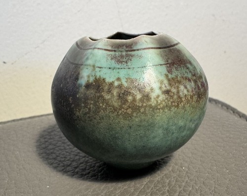 Miniature Fine Porcelain Vase by Mark Bell, Listed Artist, 2”H x 2.25”W